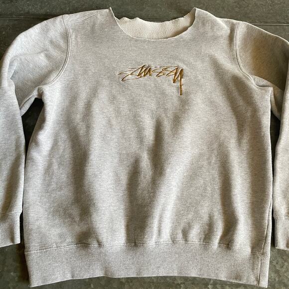 Stussy Gold Embroidered Logo Sweatshirt Gray Small Vintage 90s Y2K Surf Skate - Picture 1 of 10